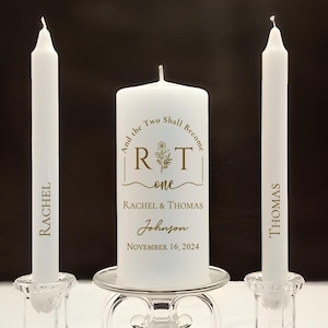 Personalized Wedding Unity Candle Set: Gold Initials, Names & Date