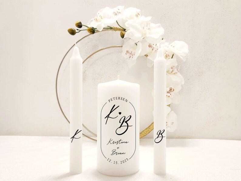 Modern font minimal black and white wedding unity candle set