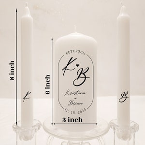 Minimal Wedding logo unity candle set, modern font black and white personalized unity candle, curved last name and date in oval frame candle image 10