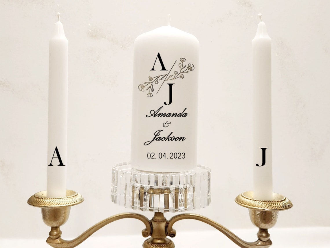 Wedding Unity Candle Set Minimal and Classic Black Initials - Etsy
