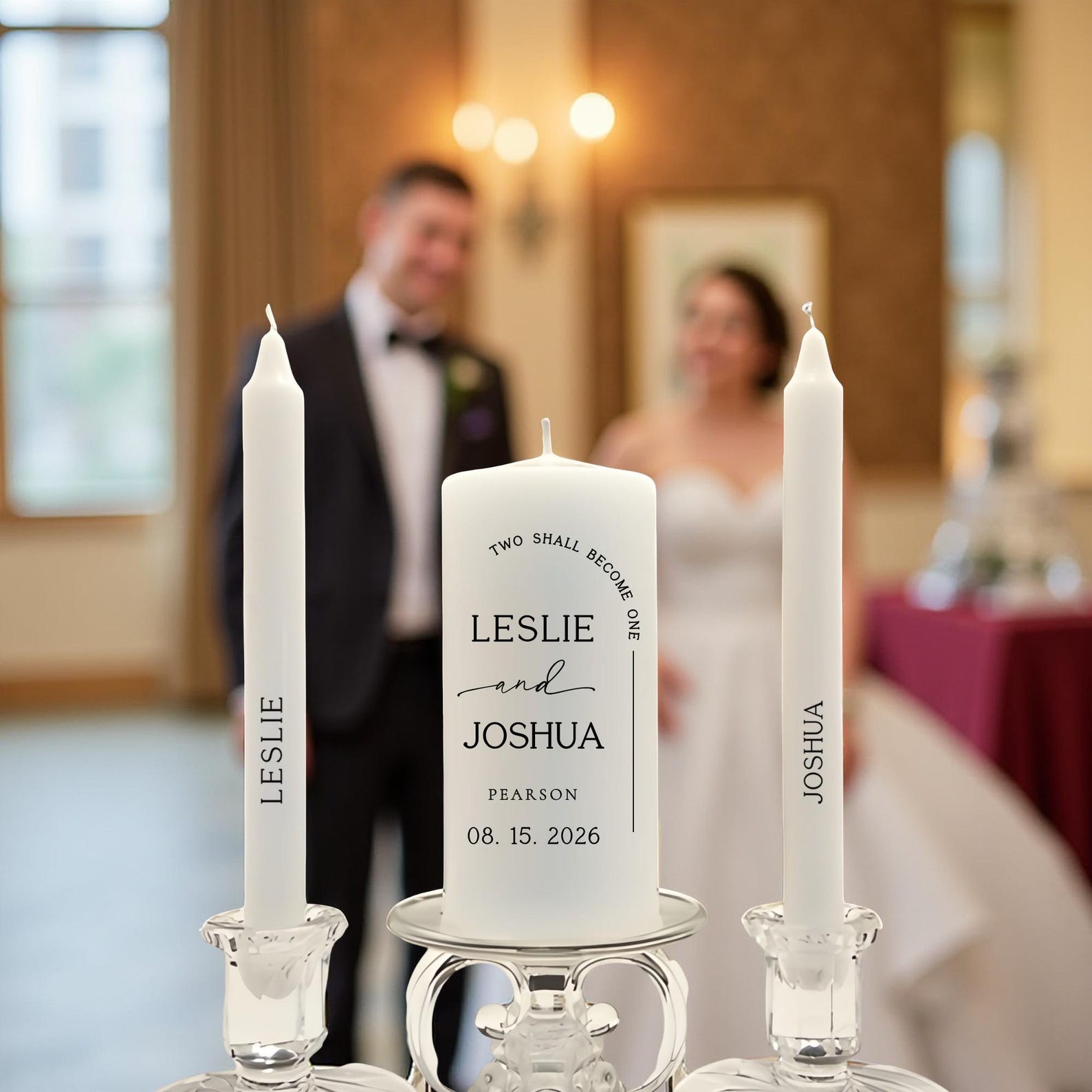 Personalized Wedding Unity Candle Set Minimalist Arch Design