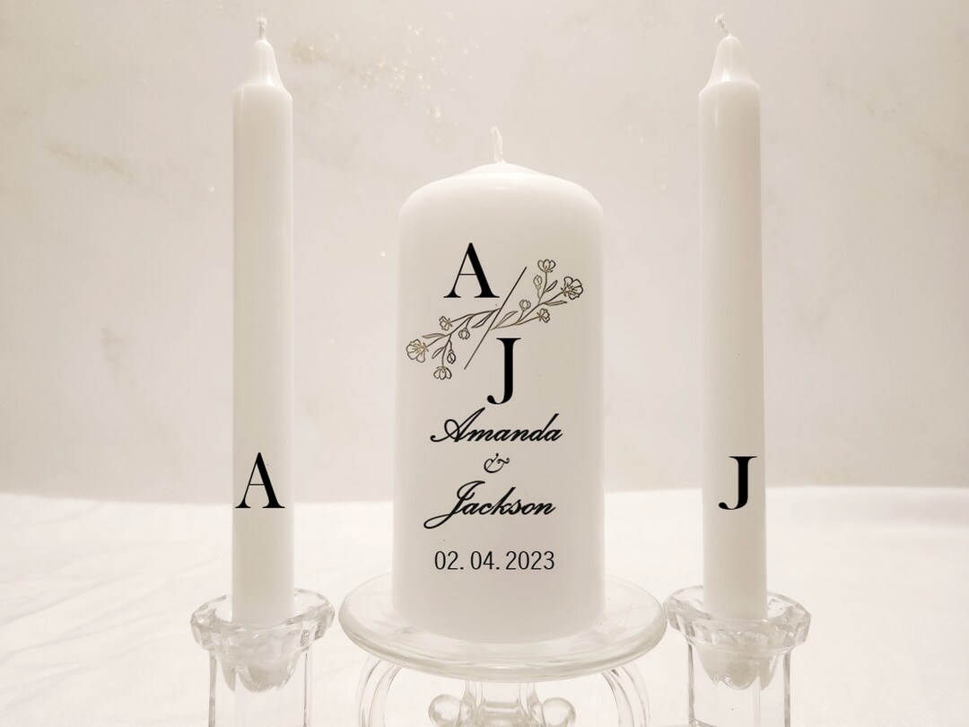 Wedding Unity Candle Set, Minimal and Classic Black Initials With Gold ...