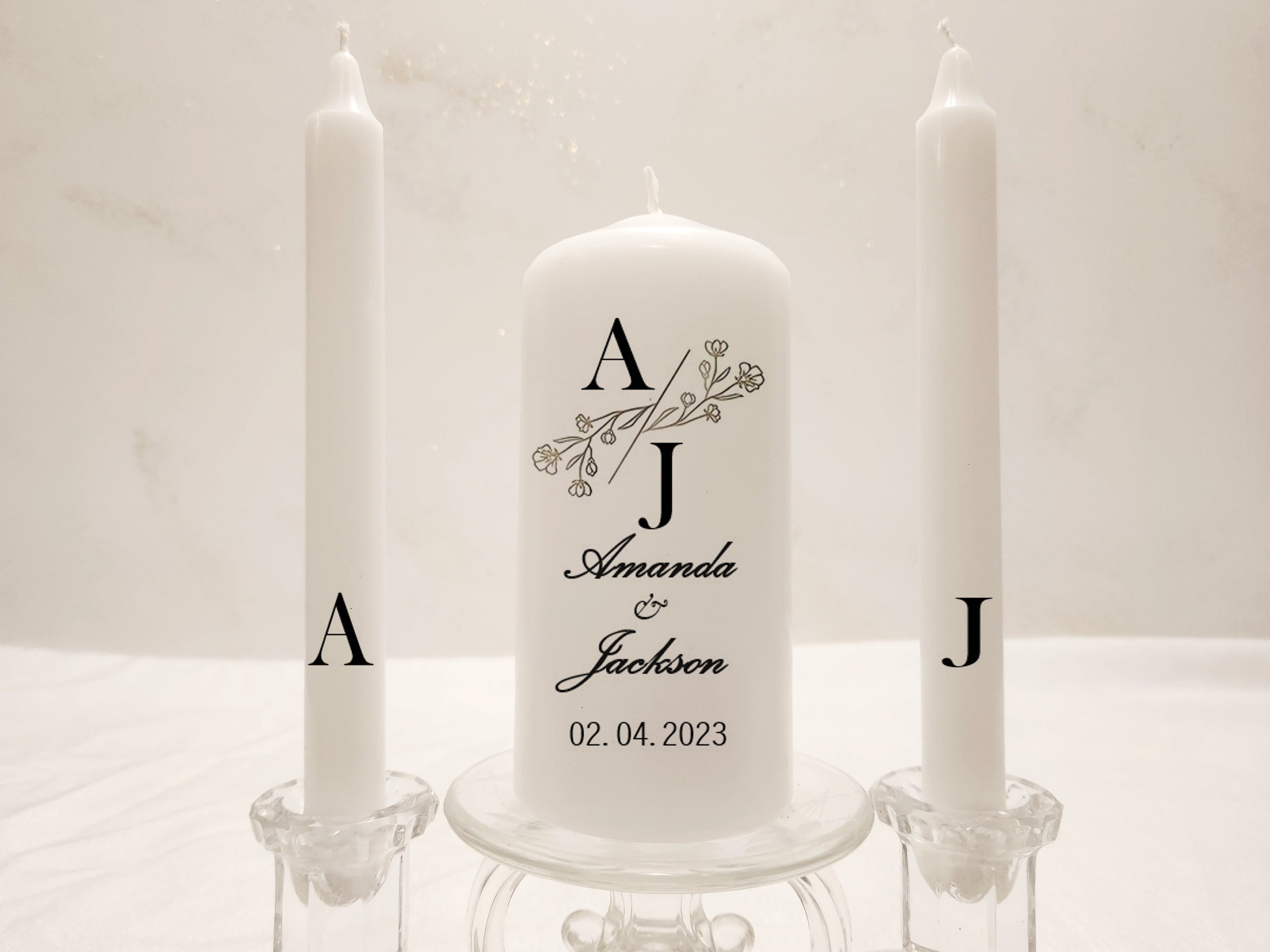 Wedding Unity Candle Set Minimal and Classic Black Initials - Etsy