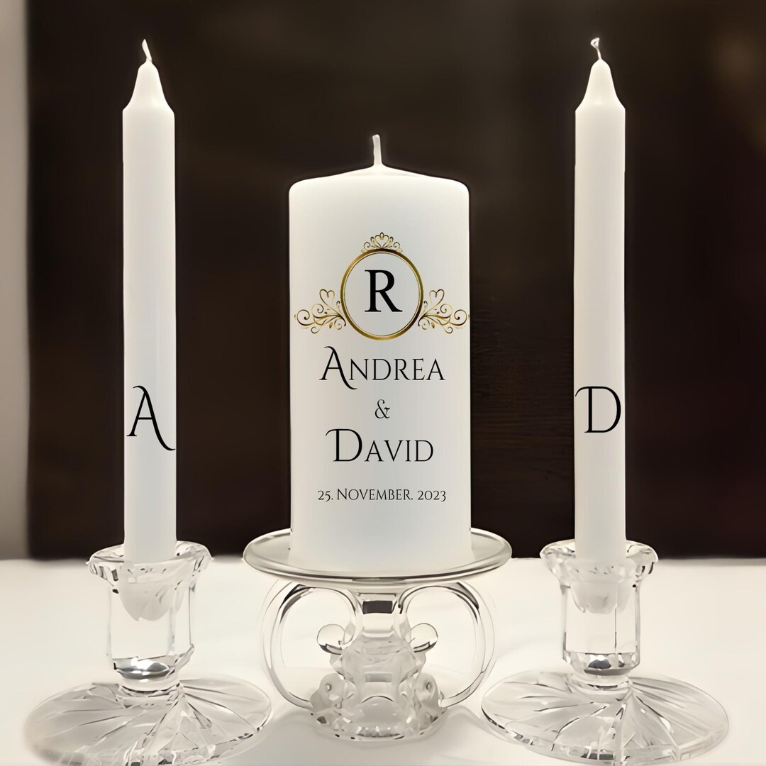 Gold Monogram Wedding Unity Candle Set: Personalized Classic Design - Etsy