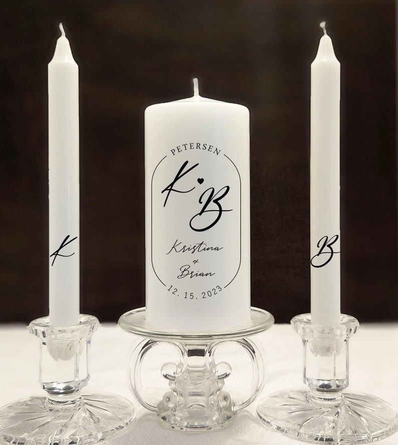 minimal modern wedding monogram unity candle set