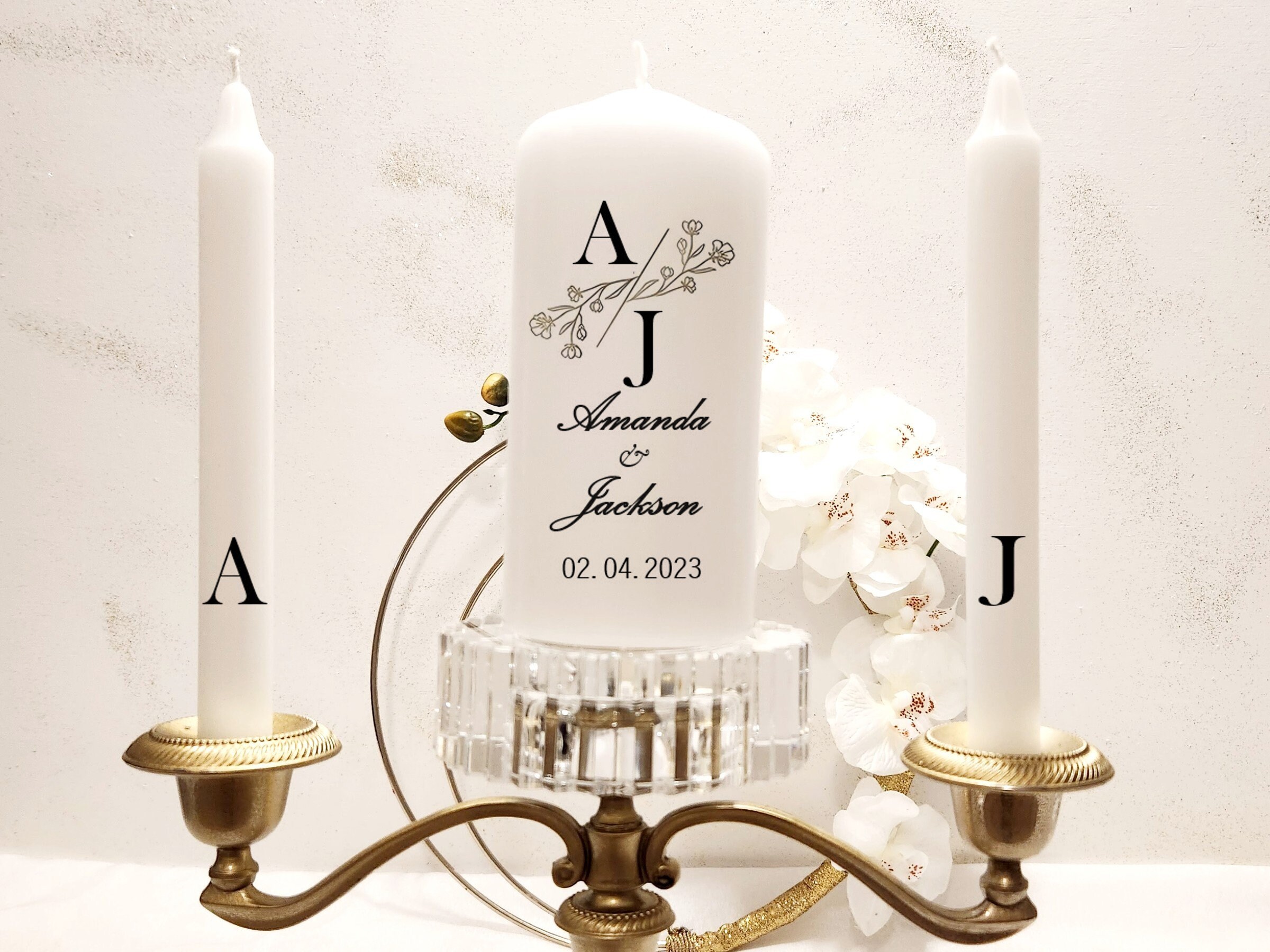 Wedding Unity Candle Set Minimal and Classic Black Initials - Etsy
