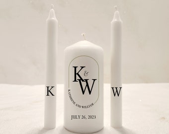 wedding unity candle set, minimal black and white with initials and gold frame unity candle, curved names in oval golden frame unity candles