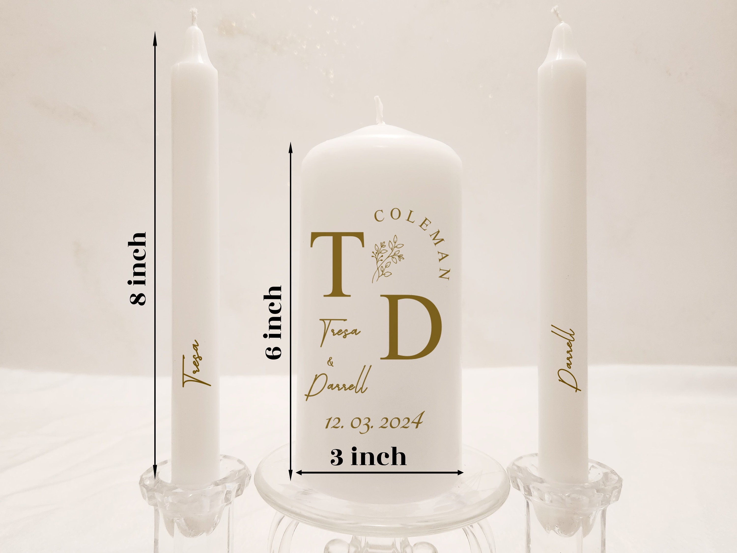Gold Wedding Monogram Unity Candle Set: Personalized Minimalist Design ...