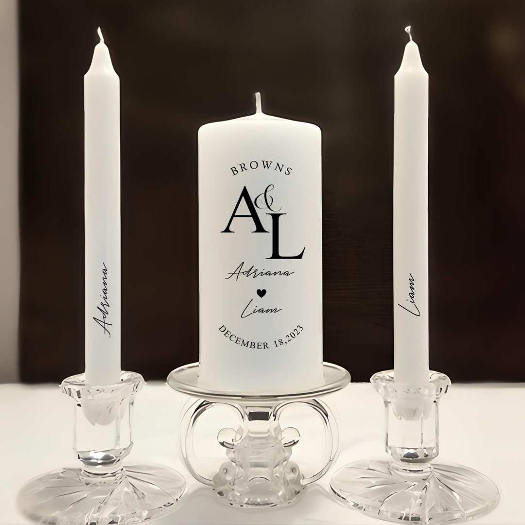 Modern Wedding Monogram Unity Candle Set, Minimal Black and White ...