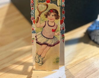 Standable 1930s Valentine's Card with a Girl Playing Tennis