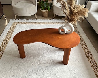 Modern Style Coffee Table, Coffee Table For Living Room, Wooden Coffee Table, Coffee Table For Christmas Gift, Kidney Shape Coffee Table