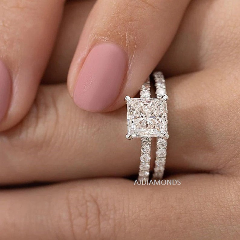 Princess Cut Bridal Set in 10k/14k White Gold Princess Cut Etsy