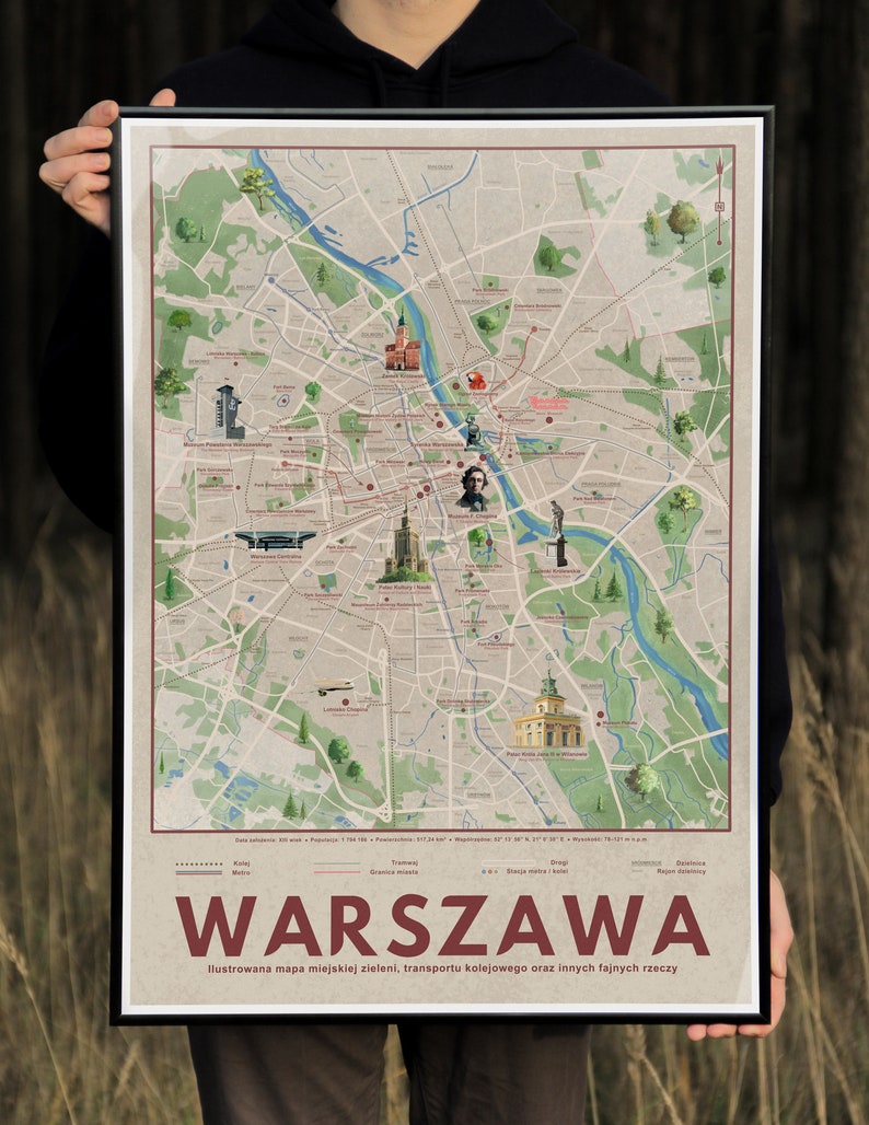 Illustrated Map of Warsaw - Etsy