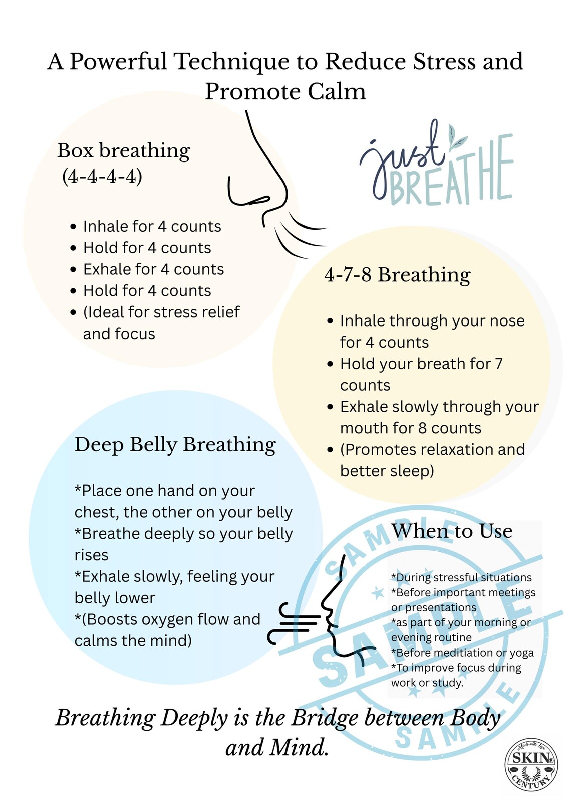 Breathing Exercise Guide Printable: Box, 4-7-8 and Deep Belly Breathing ...