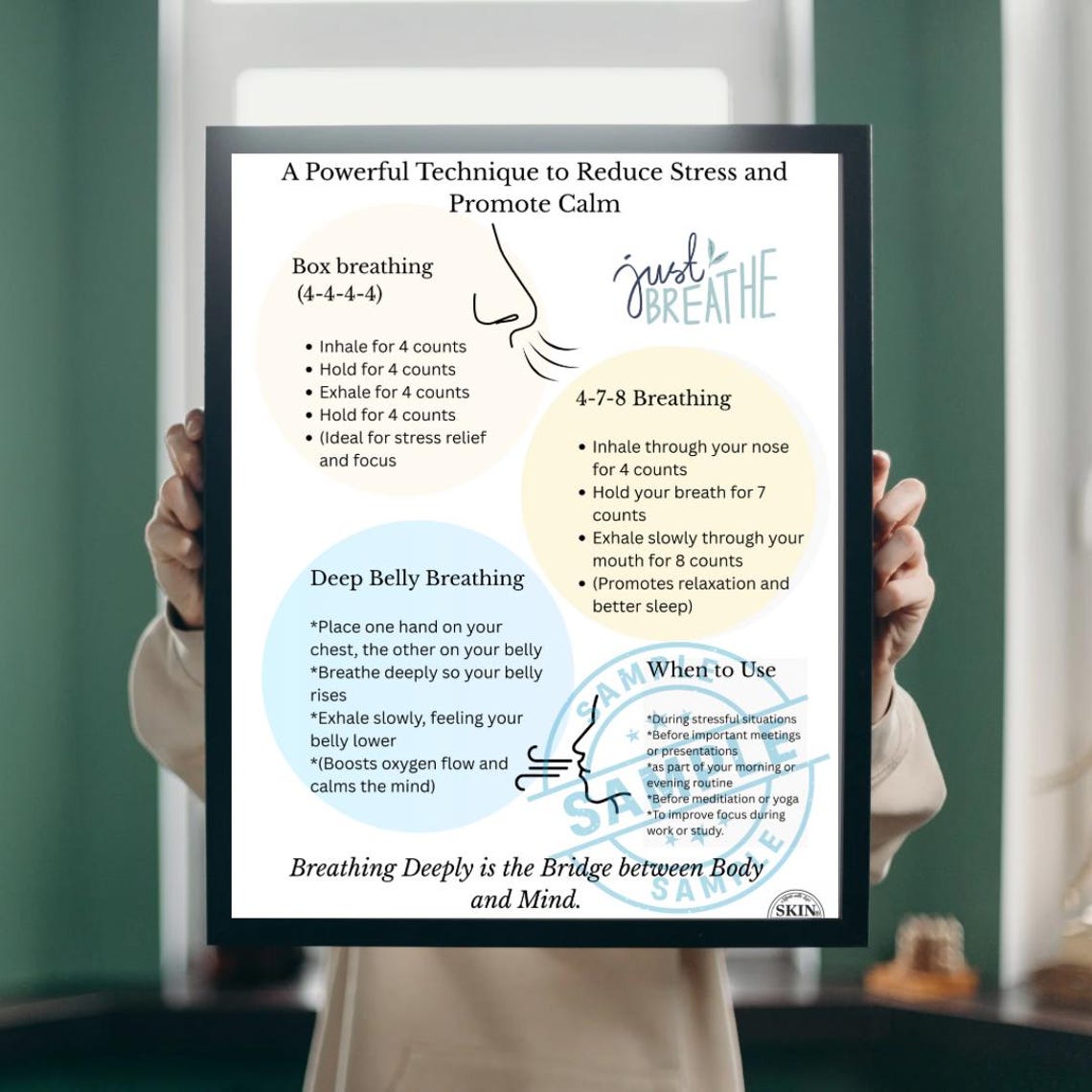 Breathing Exercise Guide Printable: Box, 4-7-8 and Deep Belly Breathing ...