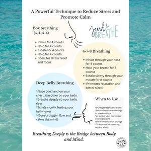 Breathing Exercise Guide Printable: Box, 4-7-8 & Deep Belly Breathing (PDF Download A4 Size)