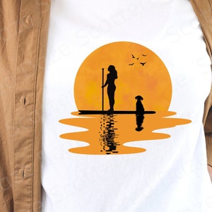 Paddleboard PNG, standup paddleboard, sunset paddleboard, SUP dog, paddle board, paddleboard art, paddleboard image