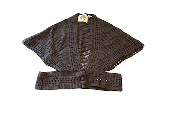 Storybook Knits Shrug Black Crochet Bolero Cardigan Ramie Cotton Vintage Medium