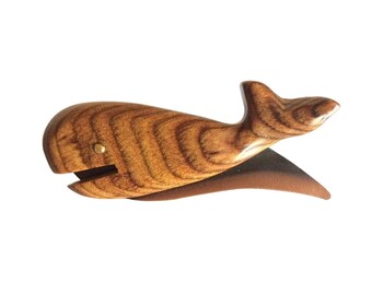 Wood whale pin with metal accent Primitive Mid Centruy