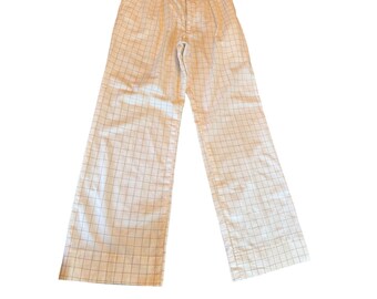Polo Ralph Lauren Trousers Cream Tan Window Pane Grid Button Fly Vintage