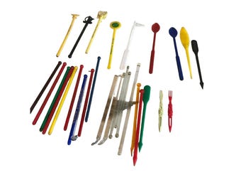 Vintage Swizzle Sticks Drink Cocktail Stirrers Lot of 27 Indy 500 Army Navy CC