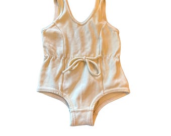 Baby Girls Butter Yellow One Piece Swimsuit Vintage 80s