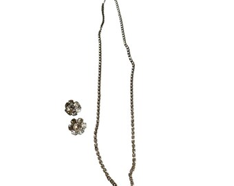 Coro & Kramer of NY Silver Rhinestone Necklace and Clip-On Earring Set Vintage