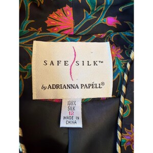 Adrianna Papell Blazer Black Silk Floral Paisley Safe Silk Gold Trim Size 12 image 2