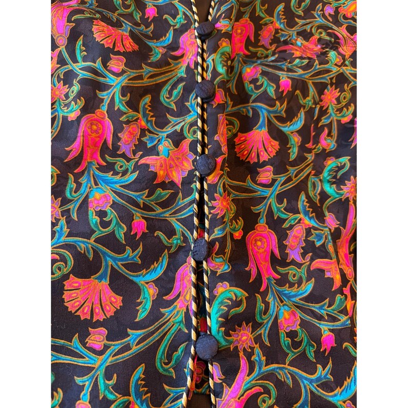 Adrianna Papell Blazer Black Silk Floral Paisley Safe Silk Gold Trim Size 12 image 4