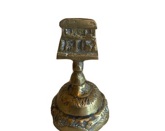 Brass Hand Bell Gold Vintage House Handle Etched Floral Pattern Antique