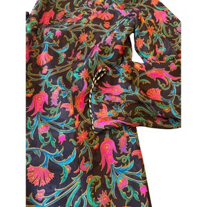 Adrianna Papell Blazer Black Silk Floral Paisley Safe Silk Gold Trim Size 12 image 3