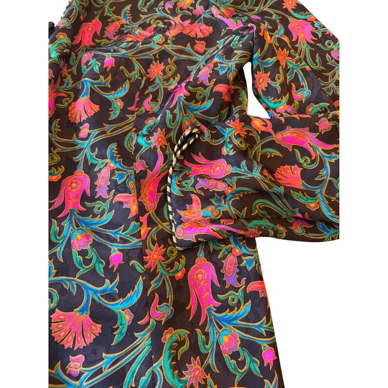 Adrianna Papell Blazer Black Silk Floral Paisley Safe Silk Gold Trim Size 12 image 3