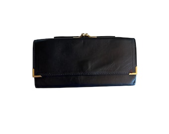 Princess Gardner Wallet Navy Blue Full Grain Cowhide Vintage Kiss-lock Gold Trim