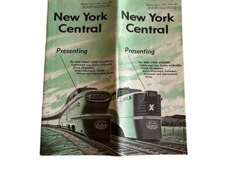 New York Central Railroad Timetable Green 1956 Aerotrain Ohio Xplorer Vintage
