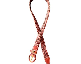 Etienne Aigner Belt Mahogany Red Braided Woven Leather 6772 Medium Gold Buckle