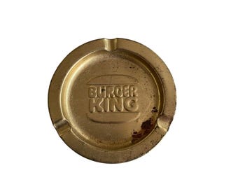Burger King Ashtray Gold Vintage Embossed Logo Round Metal 3-Slot Advertising