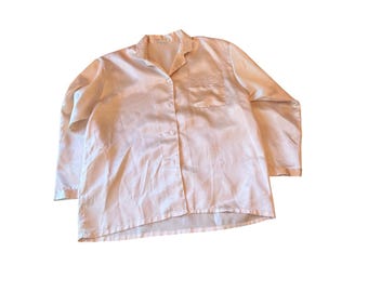 Oriental Silk Collection Pajama Top Cream Silk Embroidered Button Up Shirt XL