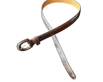Ann Taylor Belt Brown Crocodile Embossed Leather 5523 Wrapped Buckle Medium USA