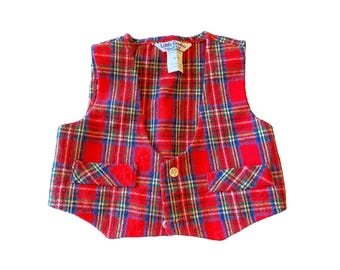 Vintage Little Goodies Red Plaid Wool Blend Kids Vest XL 24M By Good Lad Made In