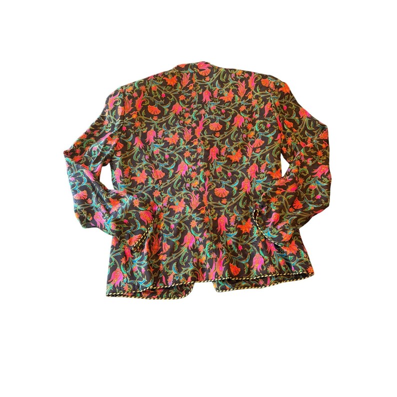 Adrianna Papell Blazer Black Silk Floral Paisley Safe Silk Gold Trim Size 12 image 6