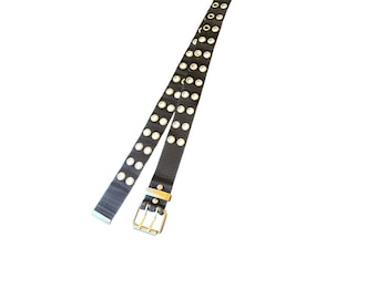 NW Black Mesh Adjustable Double Grommet Belt Y2K Biker Moto Metal