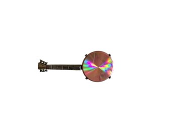 Banjo Brooch Silver Iridescent Holographic Music Instrument Novelty Pin