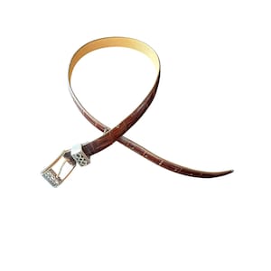 Brighton Belt Brown Croco Embossed Leather 34 Ornate Silver Buckle Western 44808 zdjęcie 1