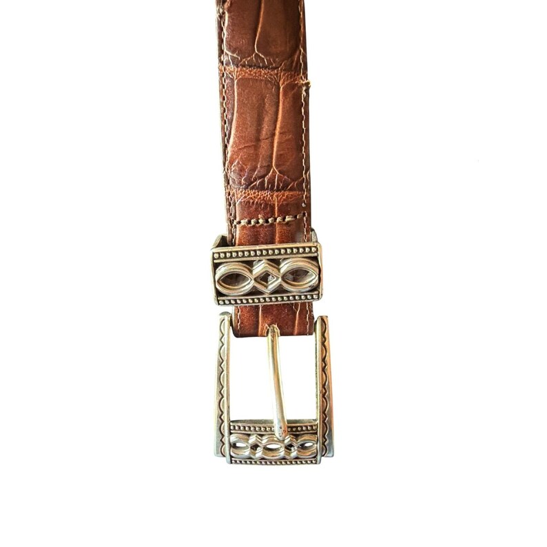 Brighton Belt Brown Croco Embossed Leather 34 Ornate Silver Buckle Western 44808 zdjęcie 2
