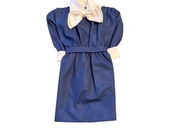 Old Maid Inc Dress Navy Blue A1163 Vintage Mid Century Bow Collar Belted NWT