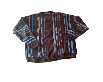 Protege Collection Sweater Blue 3D Textured Knit Vintage Crewneck XL Made in USA