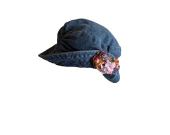Blossom Bucket Hat Blue Denim Floral Cloche Quilted Brim Y2K Cottagecore Boho
