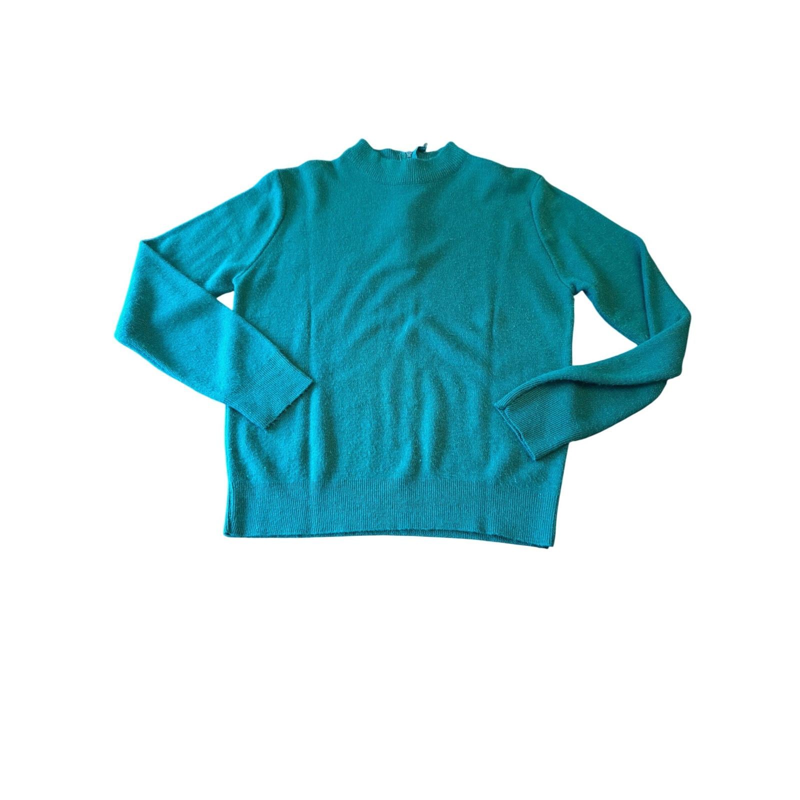 Sweetree Sweater Teal Green Vintage Mock Neck Orlon Acrylic Mod Back Zip Knit