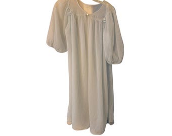 Hollywood Vassarette Peignoir Blue Vintage Puff Sleeve Sheer Babydoll Rosette