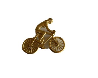 1980's M Jent Goldtone Woman on Bicycle Pin Brooch